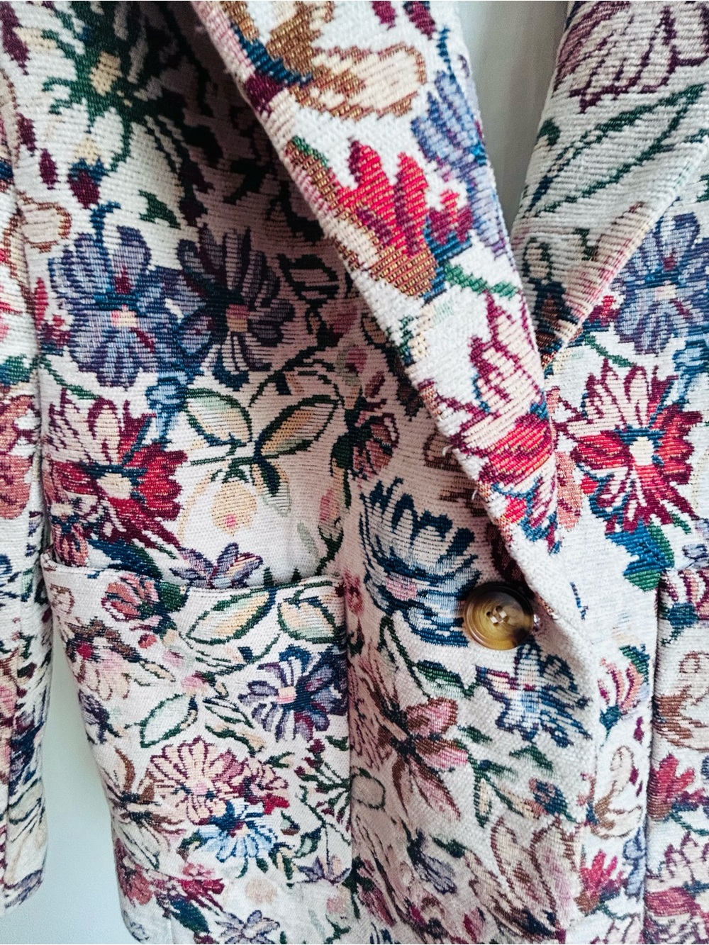Floral Embroidered Brocade Tapestry Blazer Jacket Cream colorful - Picture 6 of 8